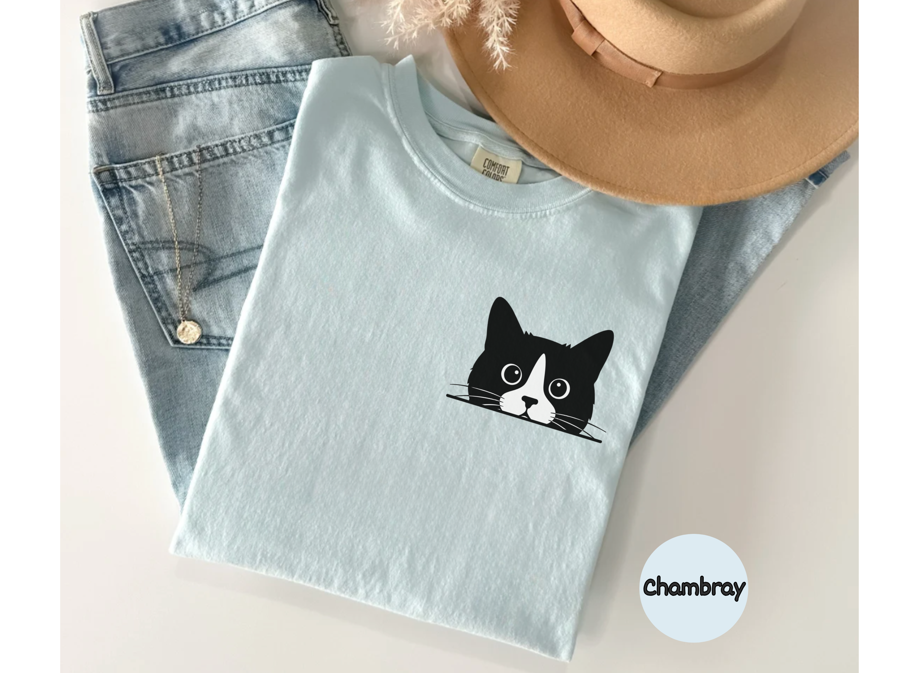 Pocket Tuxedo Cat Graphic Tee for Cat Lovers Cute Cat Pocket Print Shirt Gift for Tuxedo Cat Fans Funny Cat Lover TShirt