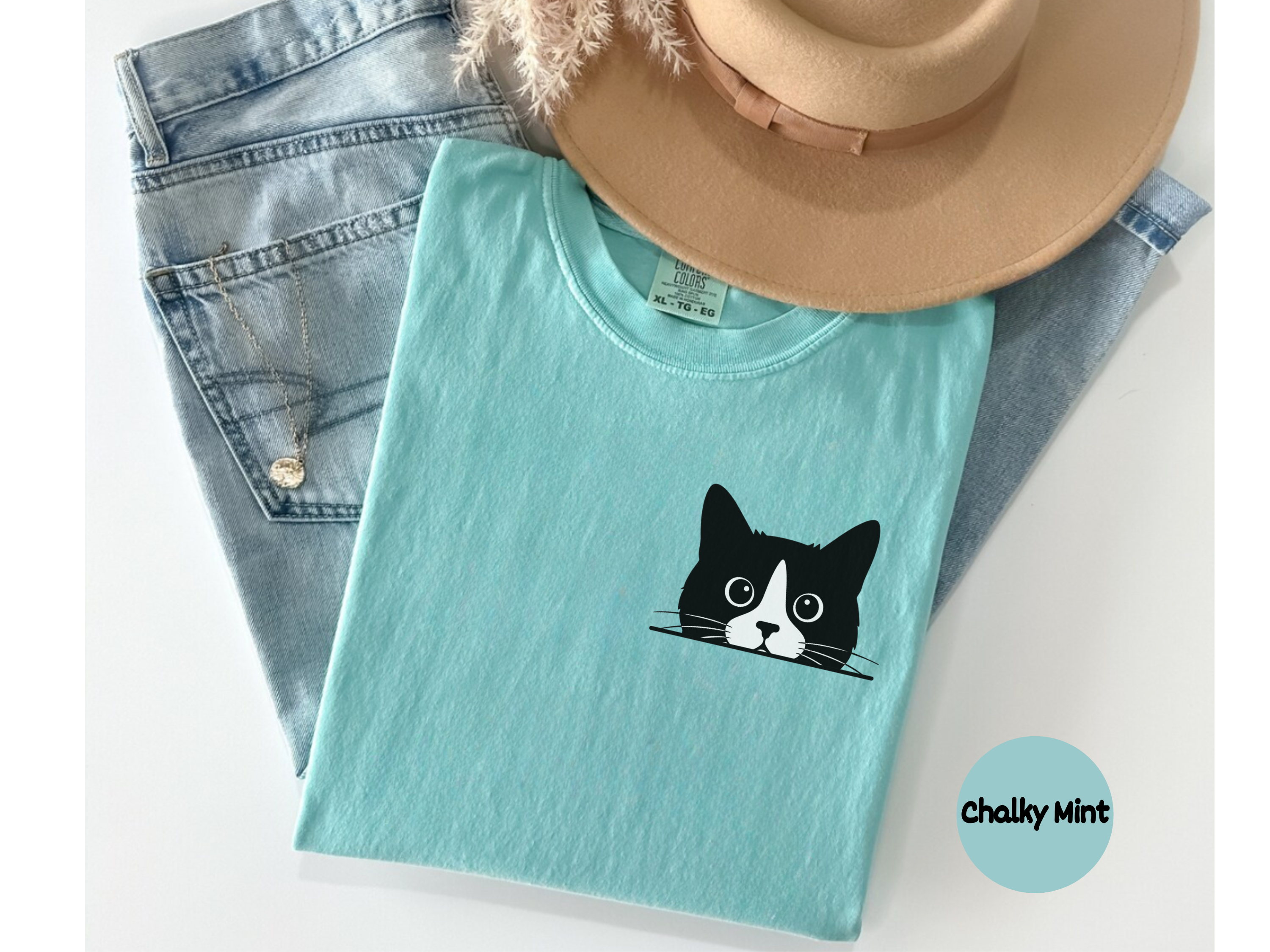 Pocket Tuxedo Cat Graphic Tee for Cat Lovers Cute Cat Pocket Print Shirt Gift for Tuxedo Cat Fans Funny Cat Lover TShirt