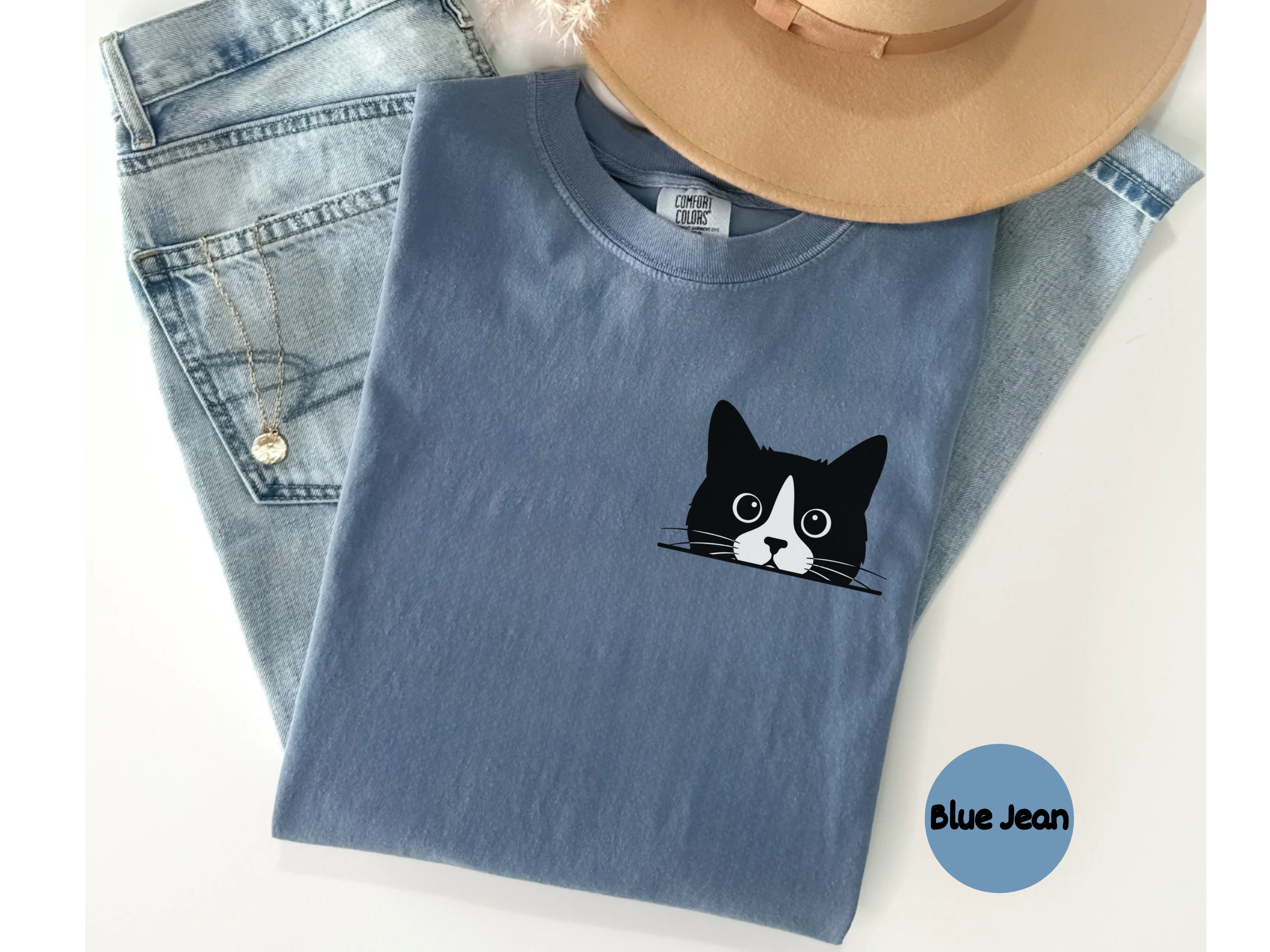 Pocket Tuxedo Cat Graphic Tee for Cat Lovers Cute Cat Pocket Print Shirt Gift for Tuxedo Cat Fans Funny Cat Lover TShirt