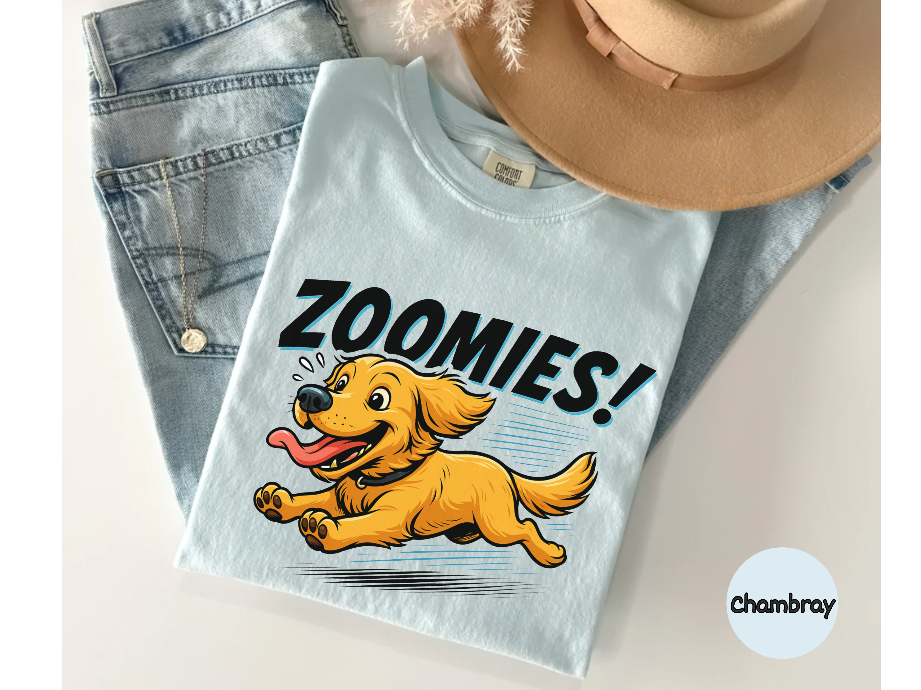 Cute running Golden Retriever shirt for dog lovers featuring fun zoomies action perfect for gifts or casual outfits.