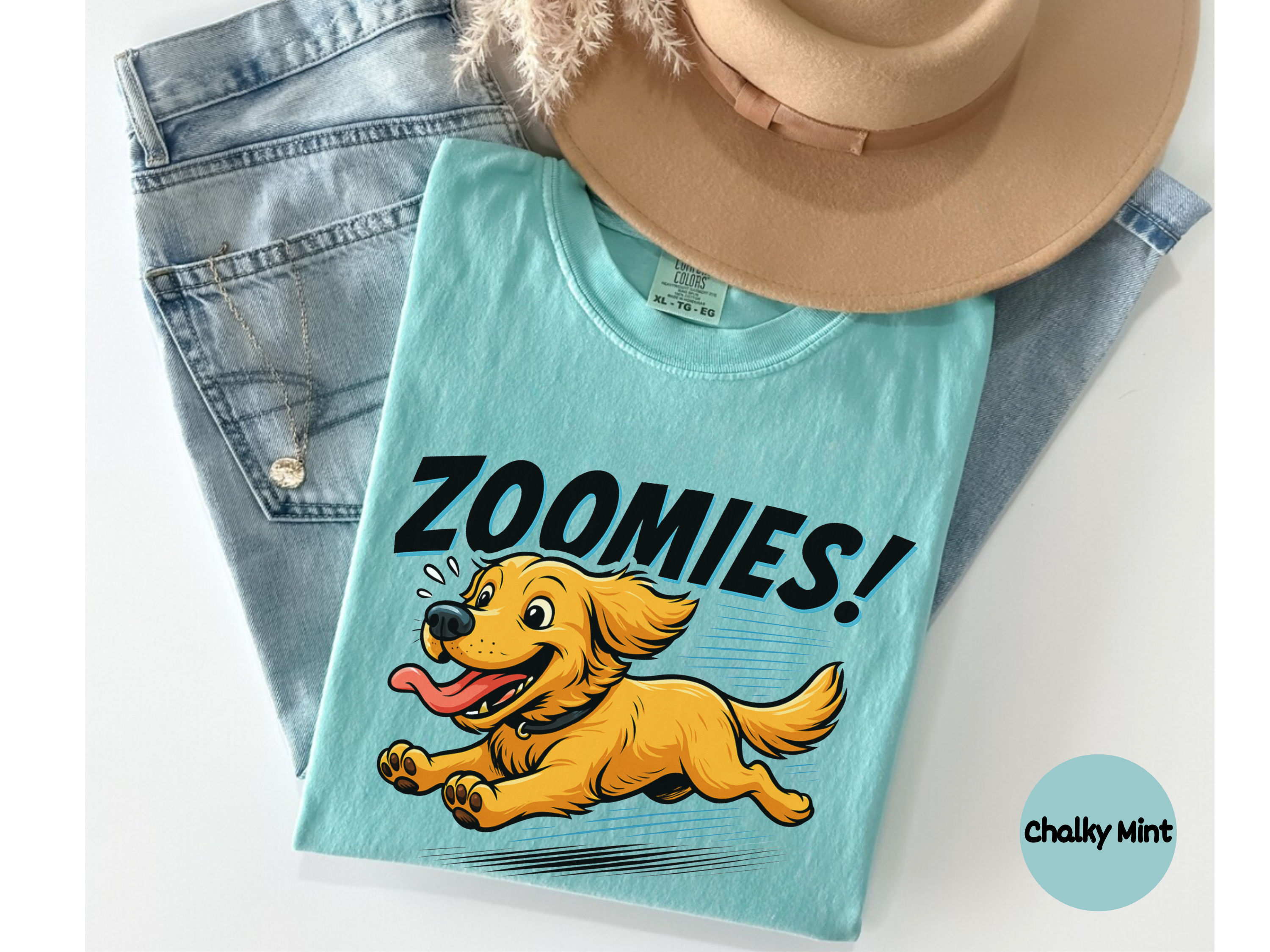 Energetic Golden Retriever zoomies tee with playful dog design ideal for casual wear dog parks and daily fashion.