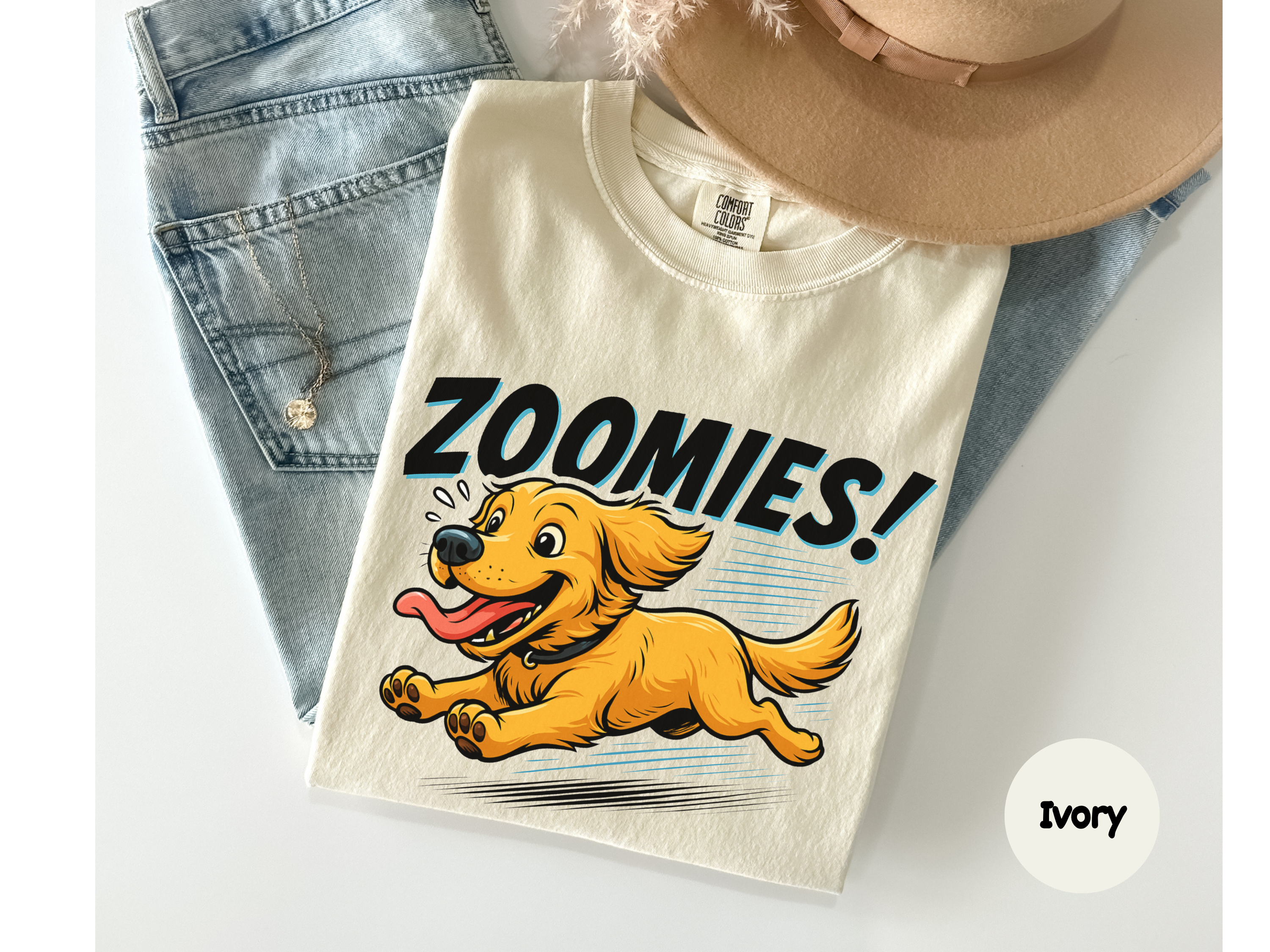 Funny dog tee with Golden Retriever chasing tail design perfect for active dog lovers casual fashion or gift ideas.