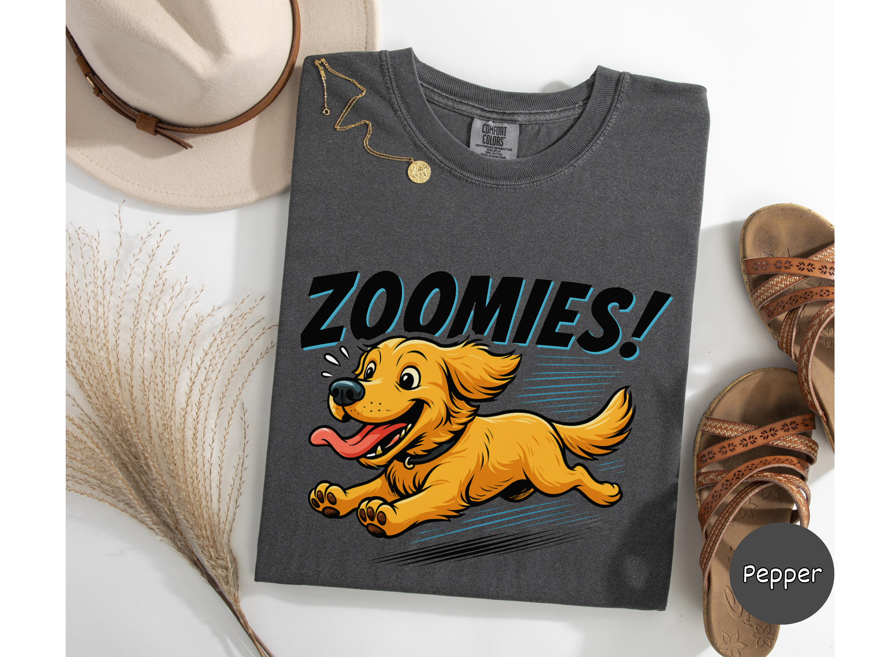 Soft unisex Golden Retriever shirt capturing zoomies action for dog lovers pet enthusiasts and casual outfits.