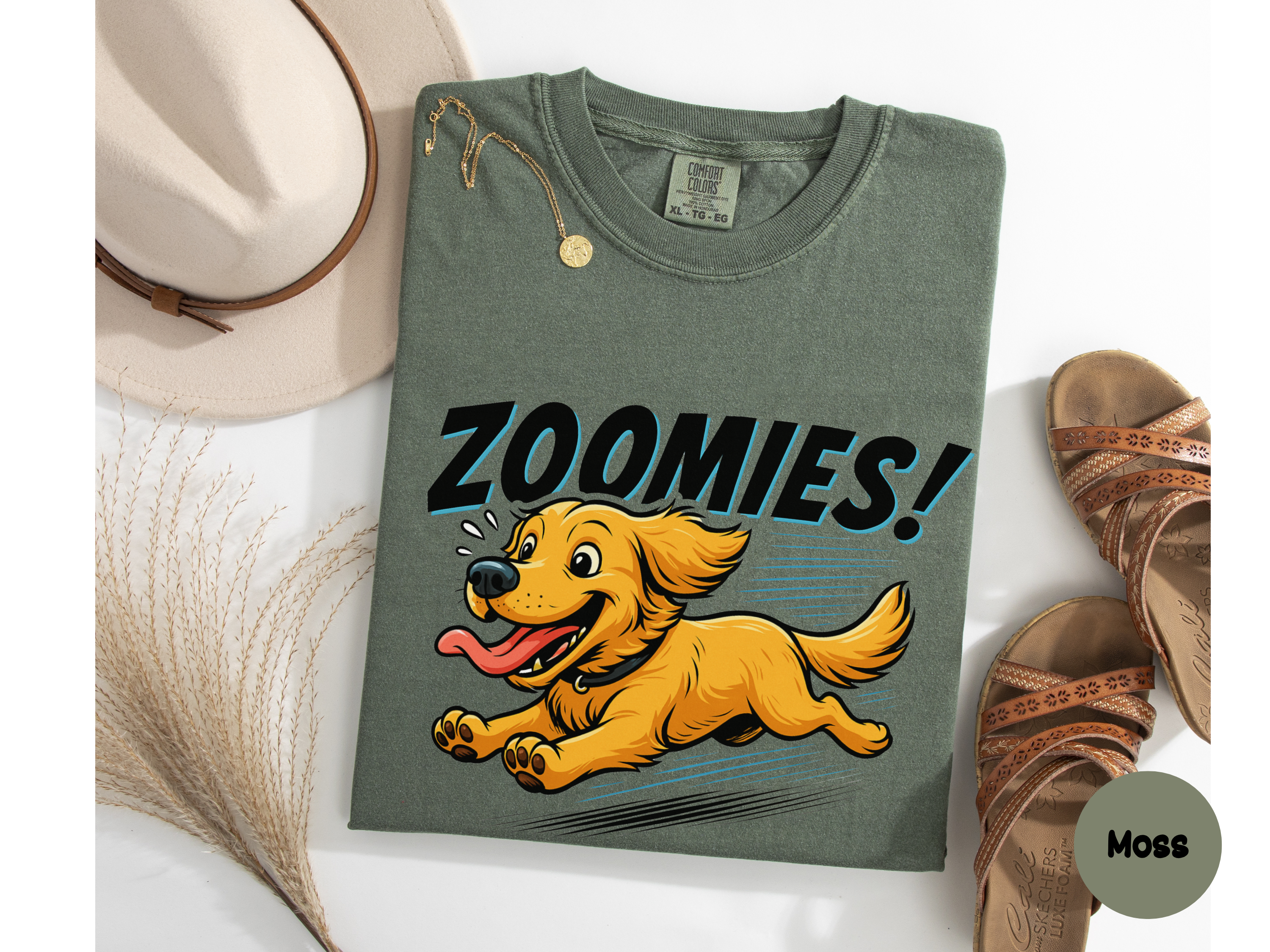 Vibrant Golden Retriever tshirt with happy running dog graphic perfect for gifting dog moms dads or pet lovers.