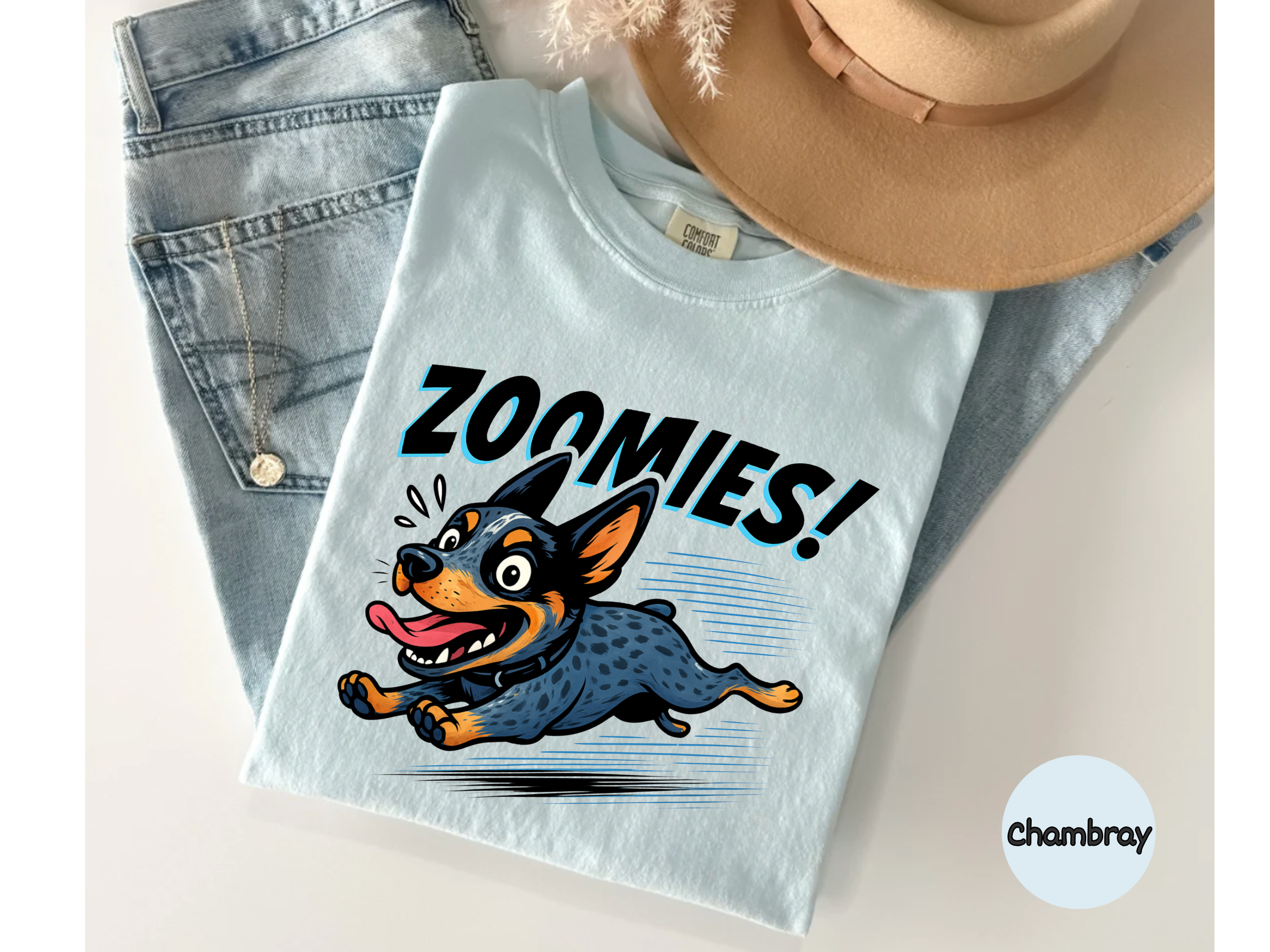 Aussie Shepherd dog lover tee with funny zoomies design great for casual outfits or gift ideas.