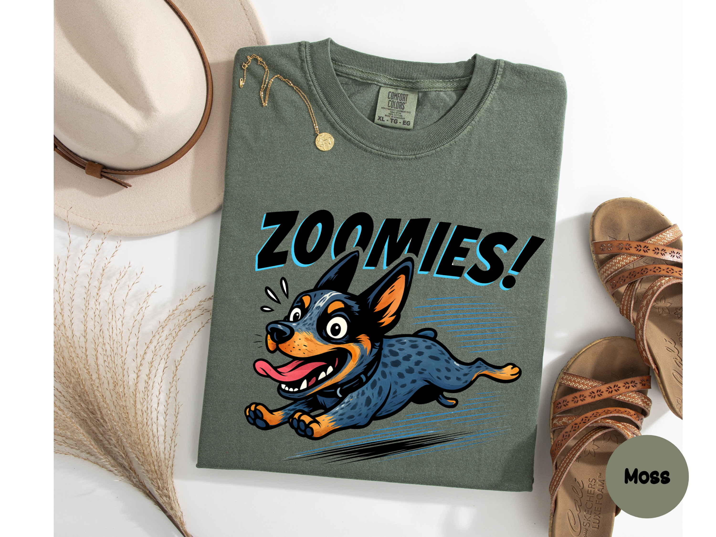 Funny Aussie Shepherd shirt for pet owners featuring happy zoomies dog ideal for gifts and casual wear.