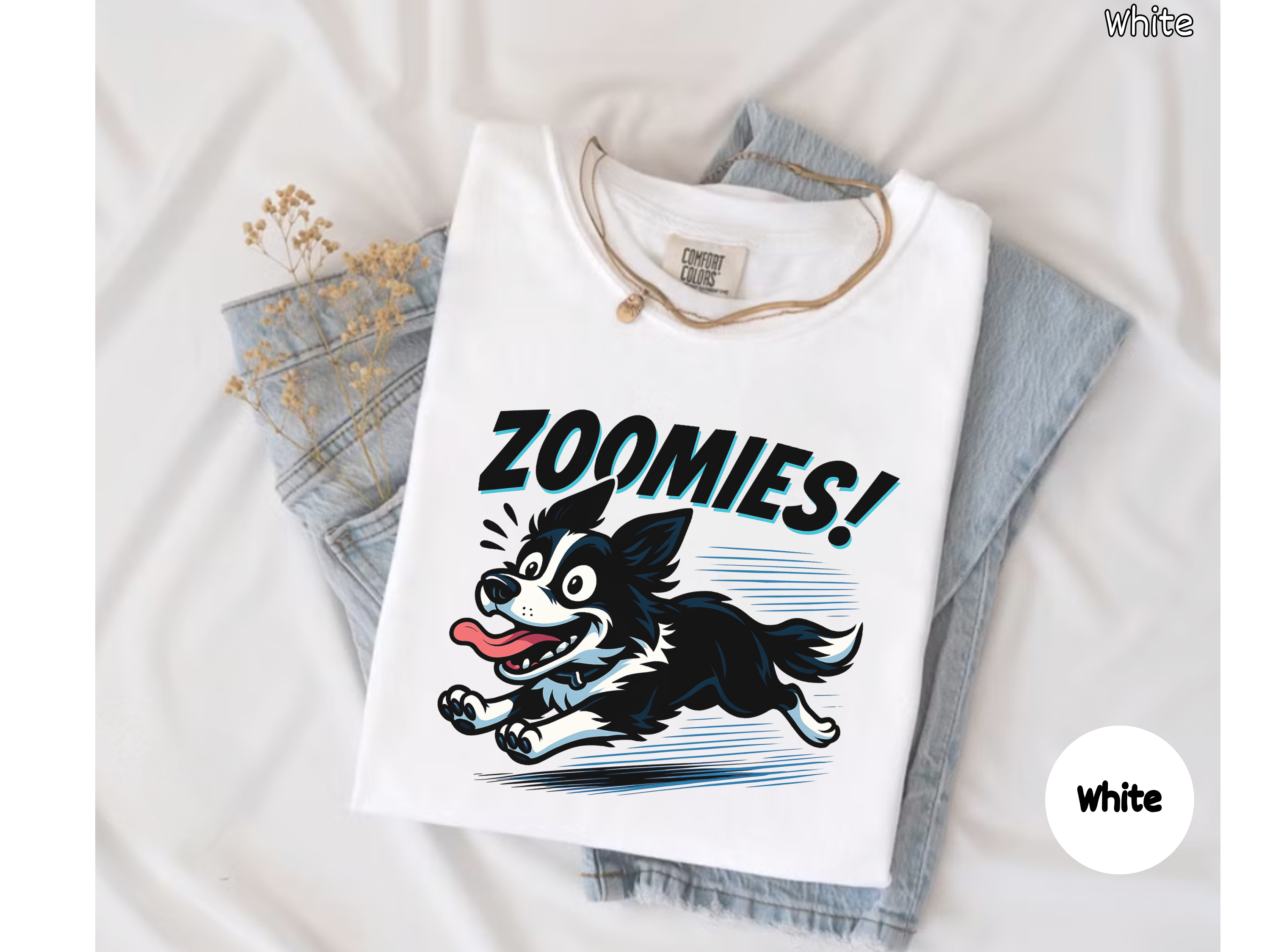 Border Collie zoomies shirt featuring a playful running dog graphic perfect for dog lovers pet owners and casual outings.