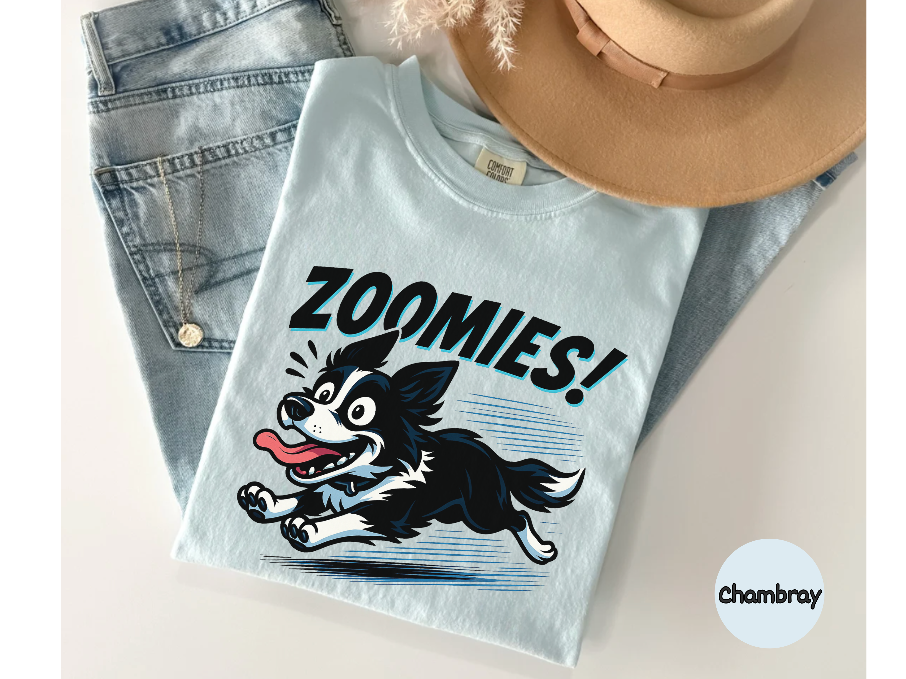 Cute running Border Collie shirt for dog lovers featuring adorable zoomies dog graphic perfect for gifts or dog events.