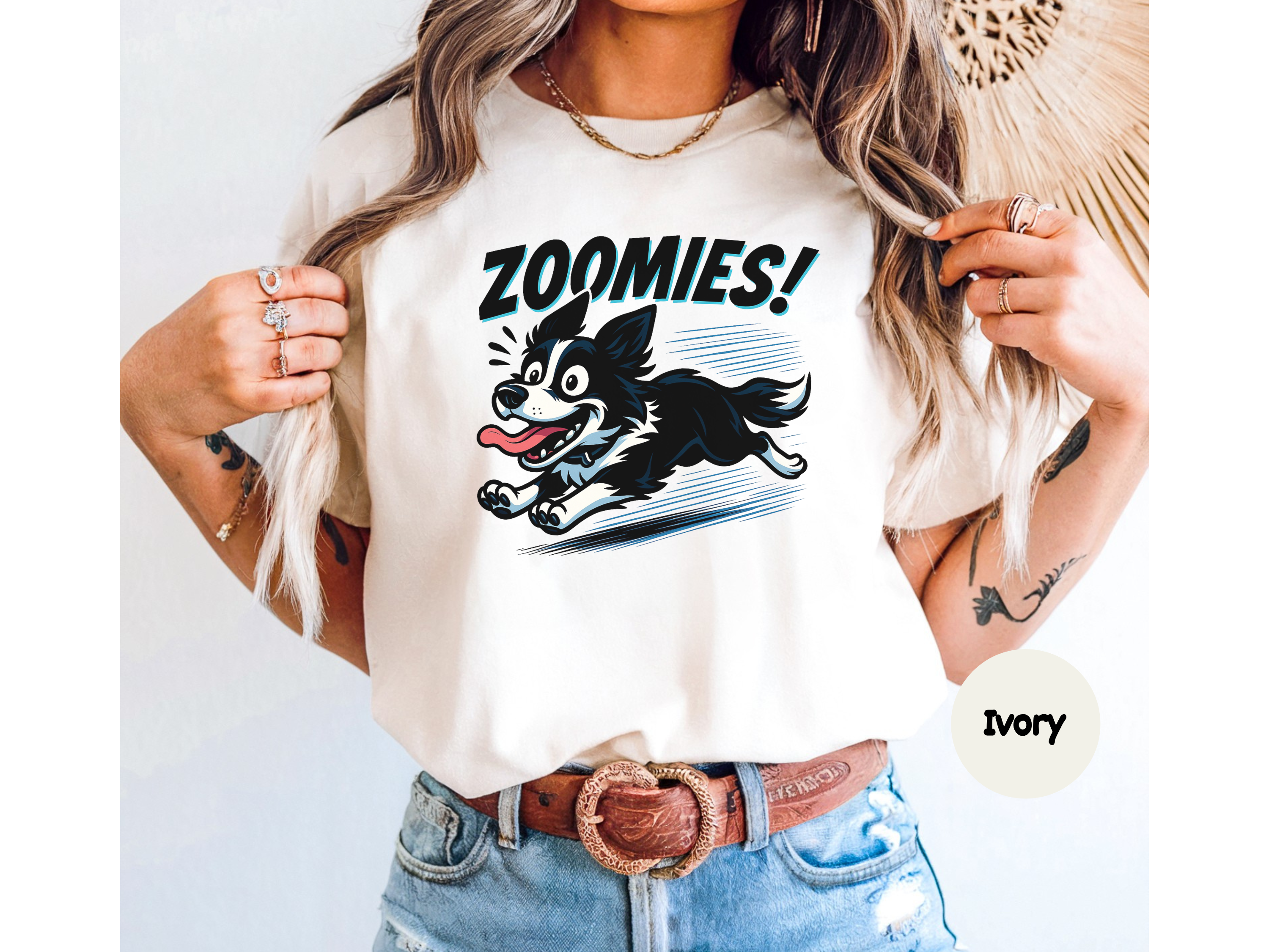 Funny dog tee with Border Collie zoomies illustration perfect for dog owners Border Collie fans and casual wear.