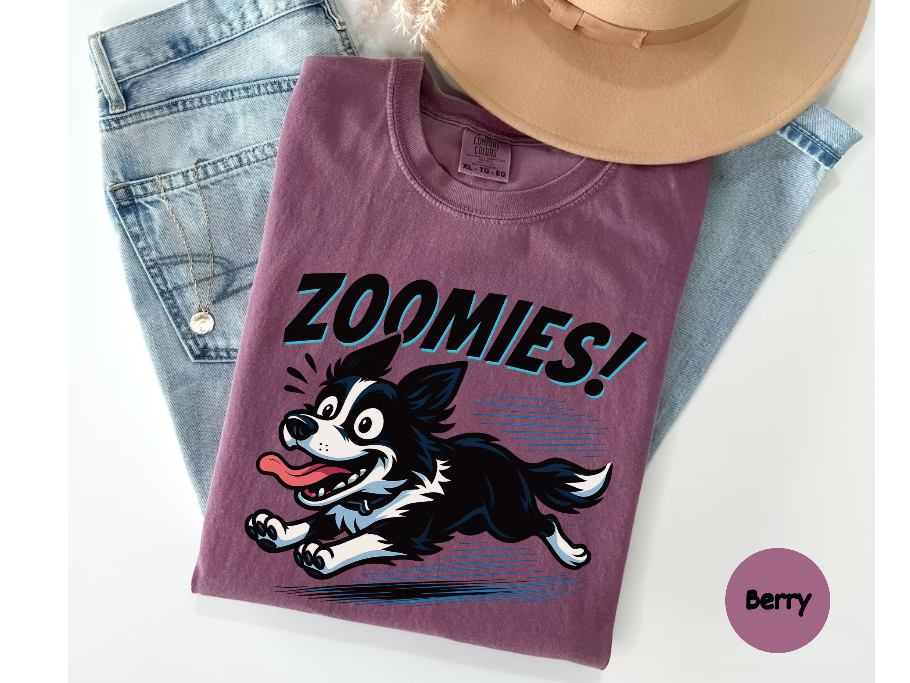 Dog lover tshirt with Border Collie zoomies graphic perfect for funny pet apparel dog mom dad and Border Collie owners gift.