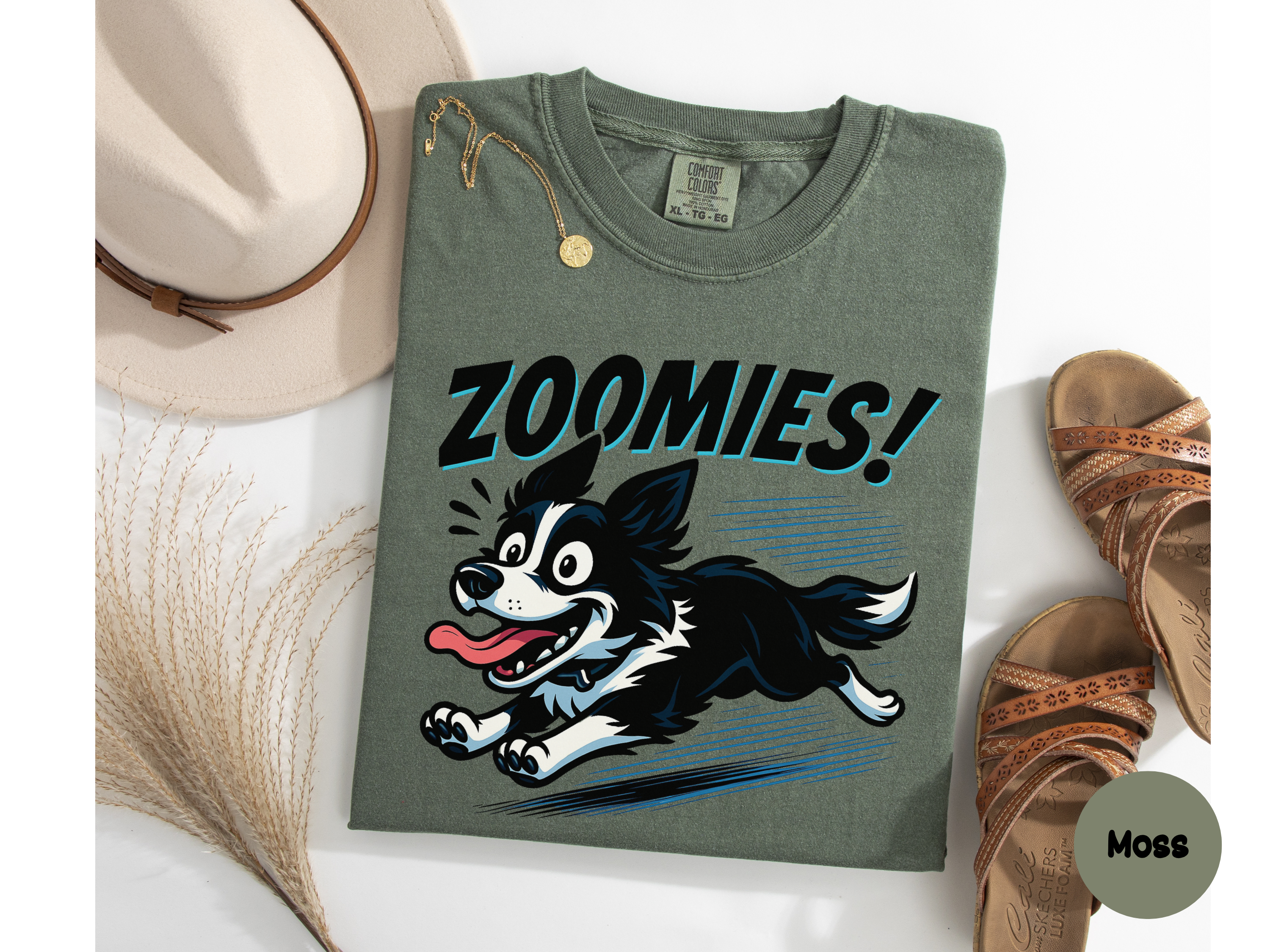 Vibrant Border Collie tshirt with happy running dog design perfect for gifting to dog moms dads or casual fashion wear.