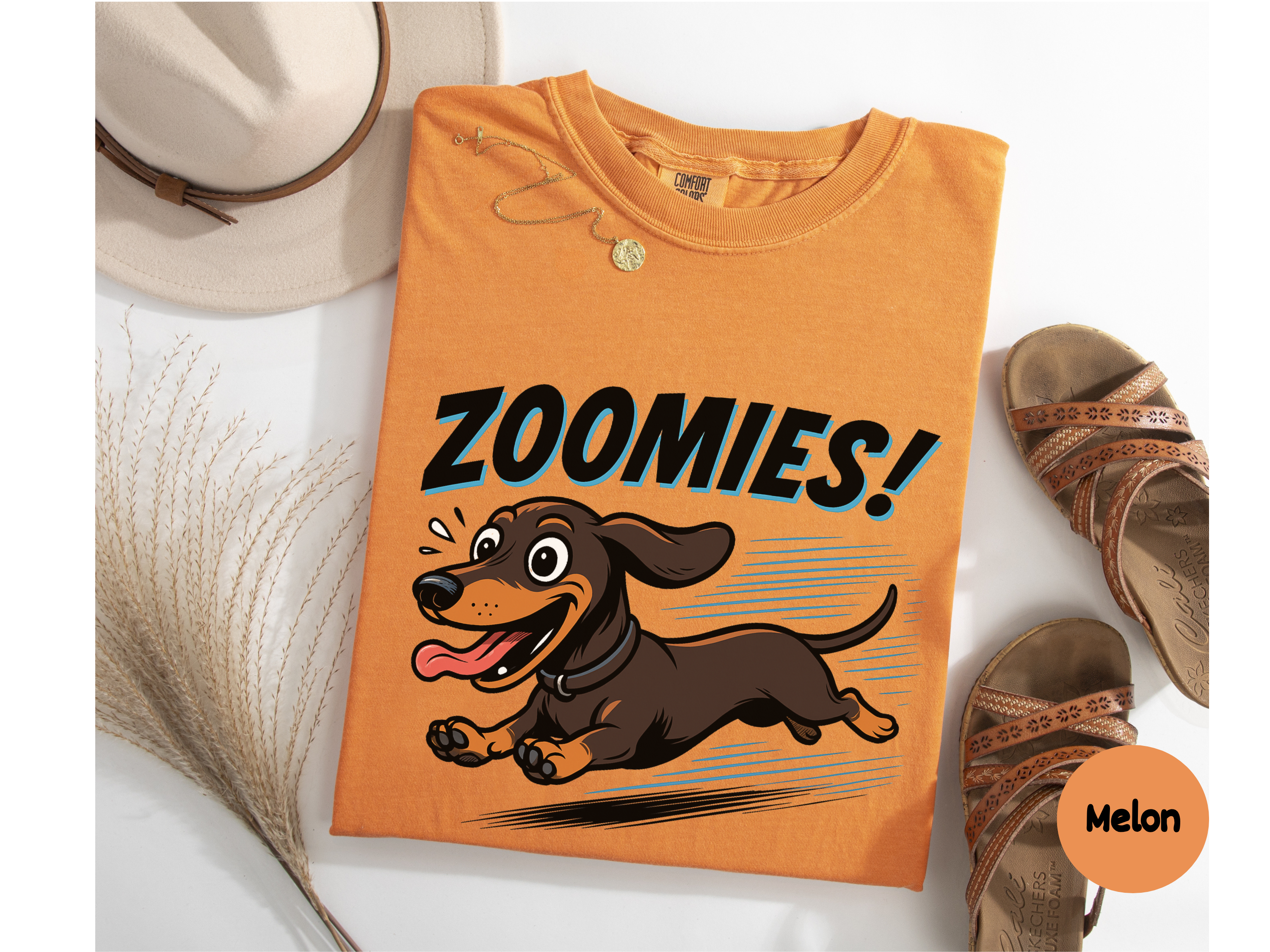 Wiener dog lover shirt with adorable dachshund mid-zoomies graphic ideal for dog moms dads pet gifts and everyday fashion.