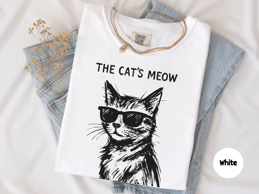 Funny 'The Cat's Meow' T-Shirt — Cat Wearing Sunglasses Graphic Tee