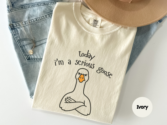 Funny goose tee featuring crossed wing goose with serious expression perfect for dry humor fans and playful everyday outfits