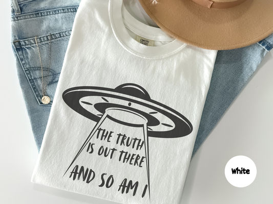 Conspiracy themed shirt with a flying saucer graphic for fans of the unknown