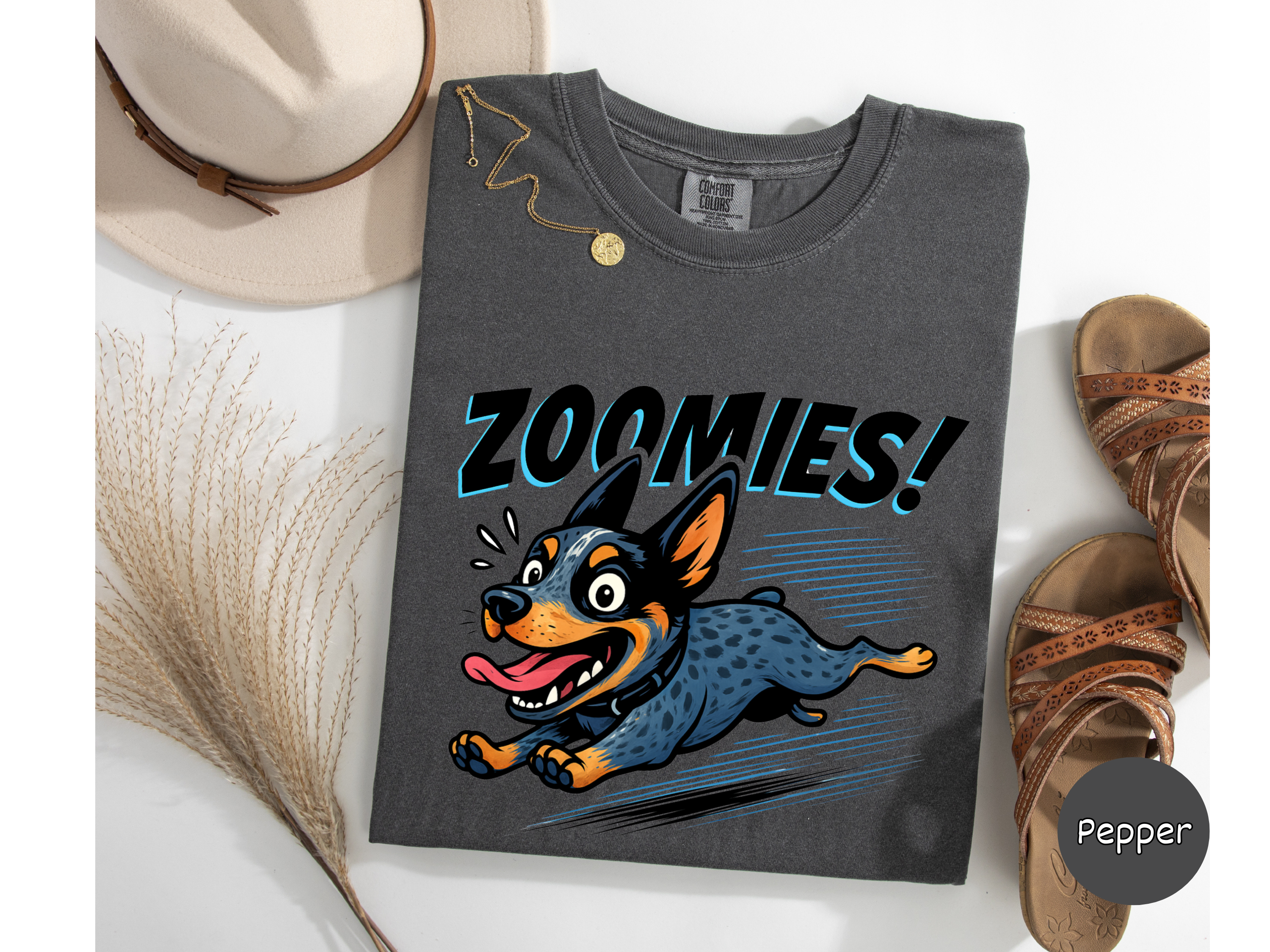 Dog lover tshirt with Australian Shepherd zoomies graphic perfect for funny pet apparel and owner gifts.